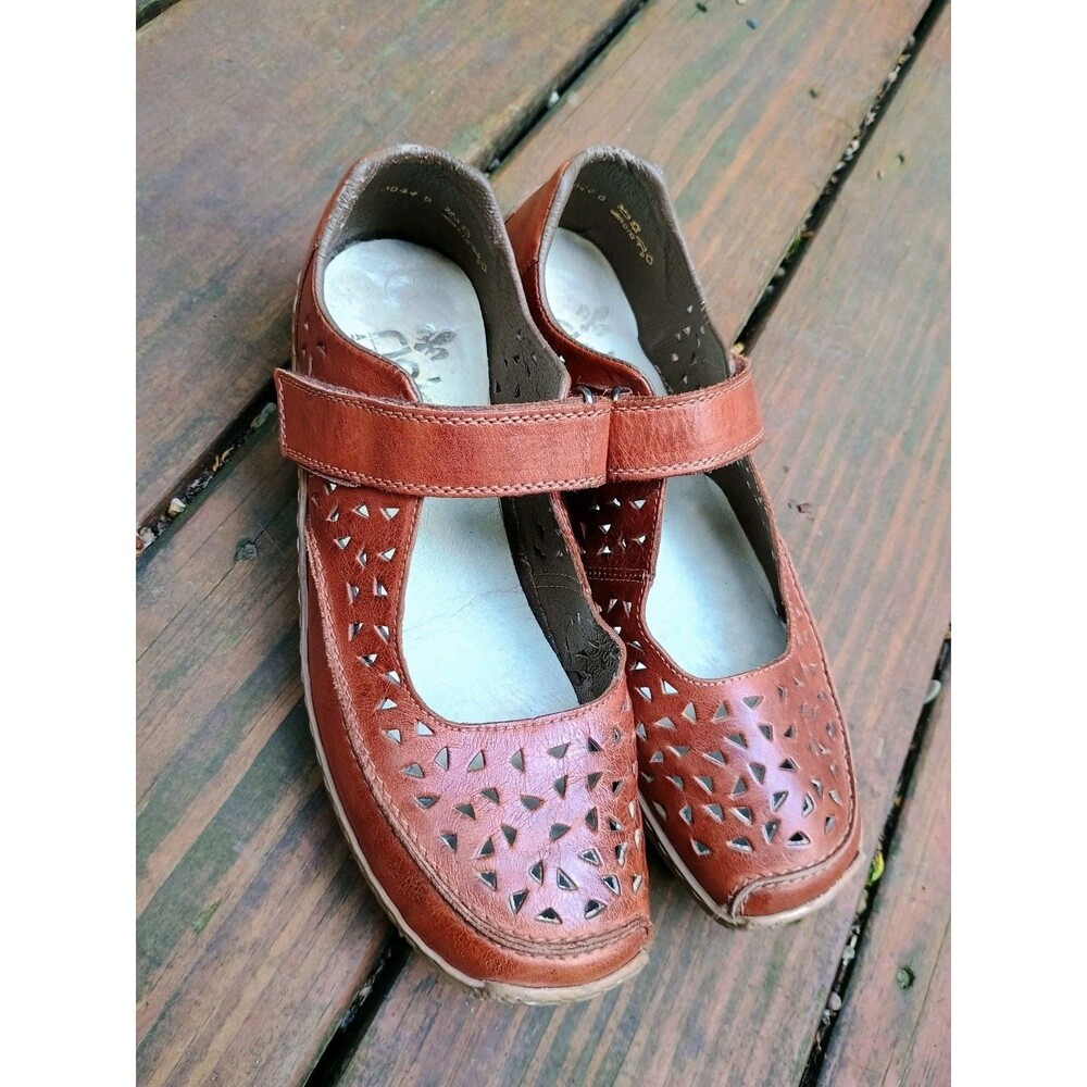 Rieker Shoes Sz 41 Anti-Stress Mary Jane Laser Cut Brown Comfort Shoe